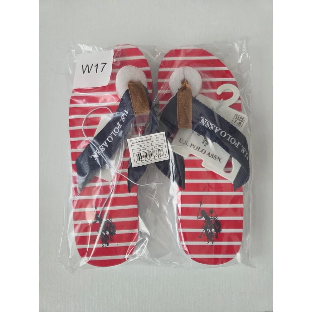 US Polo Assn Womens Striped Flip Flops Red White Blue Nautical Sandals NEW 7-8